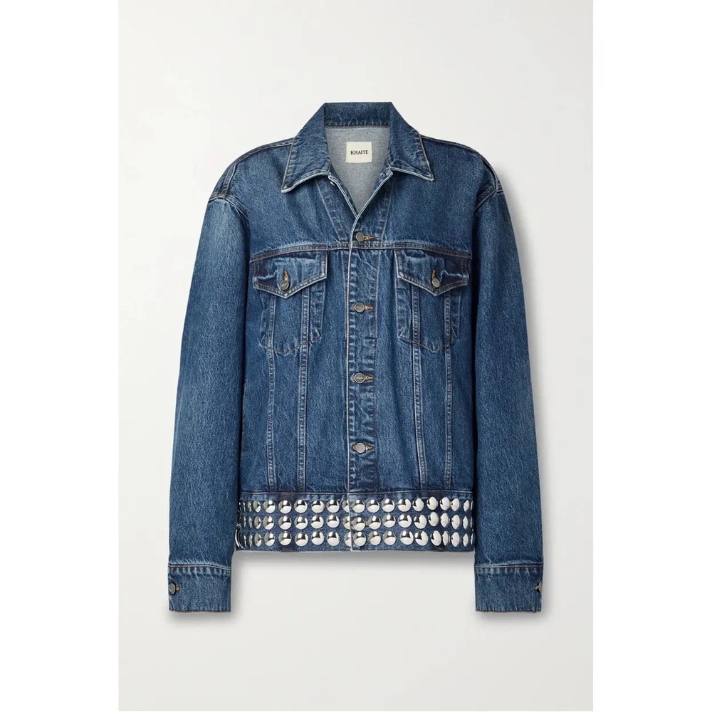 KHAITE Blue Denim Jacket with Silver Stud Hem
